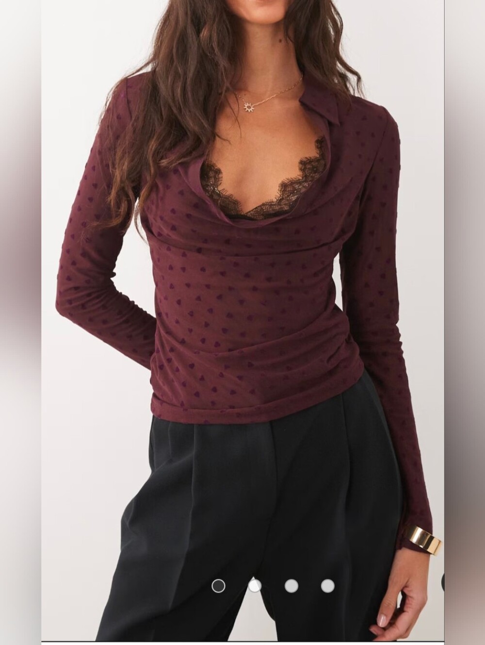 ASOS Burgundy Cowl Neck Flocked Heart Top